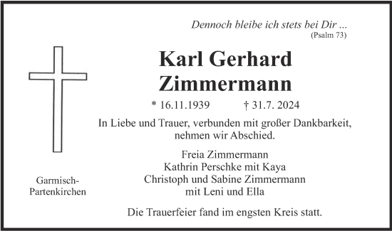 Traueranzeige von Karl Gerhard Zimmermann von merkurtz