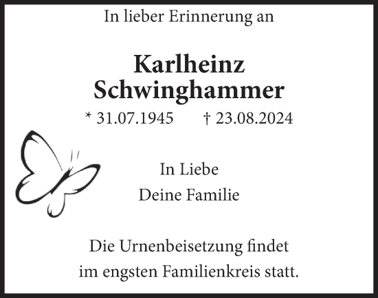 Traueranzeige von Karlheinz Schwinghammer von merkurtz