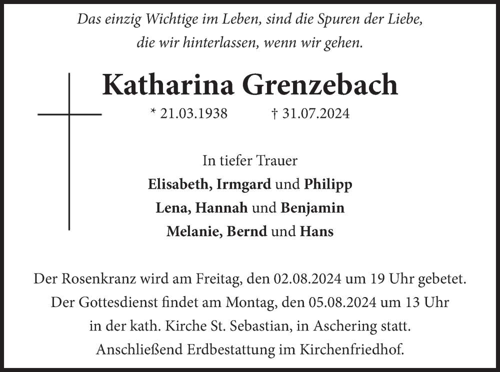  Traueranzeige für Katharina Grenzebach vom 02.08.2024 aus merkurtz