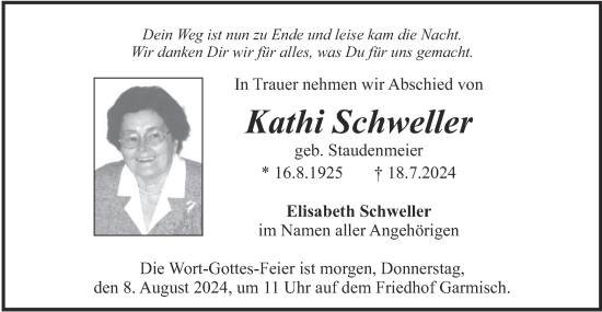 Traueranzeige von Kathi Schweller von merkurtz