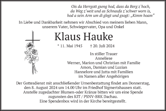 Traueranzeige von Klaus Hauke von merkurtz