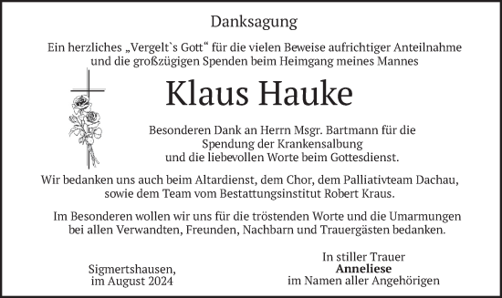 Traueranzeige von Klaus Hauke von merkurtz