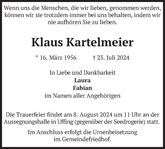 Traueranzeige von Klaus Kartelmeier von merkurtz