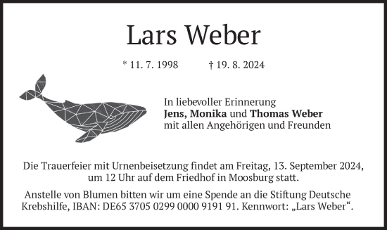 Traueranzeige von Lars Weber von merkurtz