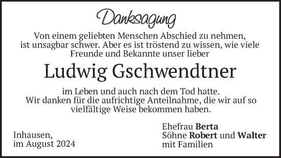 Traueranzeige von Ludwig Gschwendtner von merkurtz