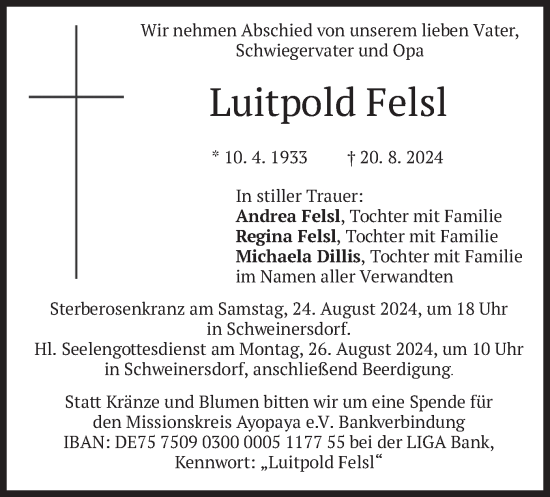 Traueranzeige von Luitpold Felsl von merkurtz