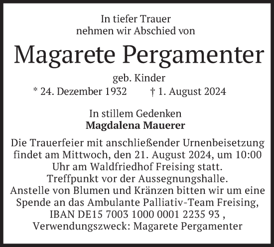 Traueranzeige von Magarete Pergamenter von merkurtz