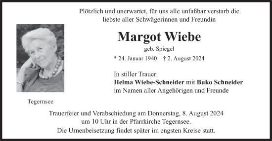 Traueranzeige von Margot Wiebe von merkurtz