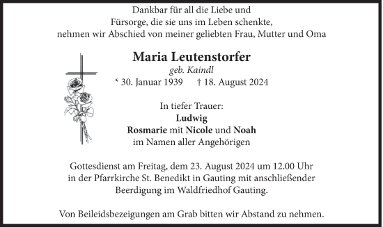 Traueranzeige von Maria Leutenstorfer von merkurtz