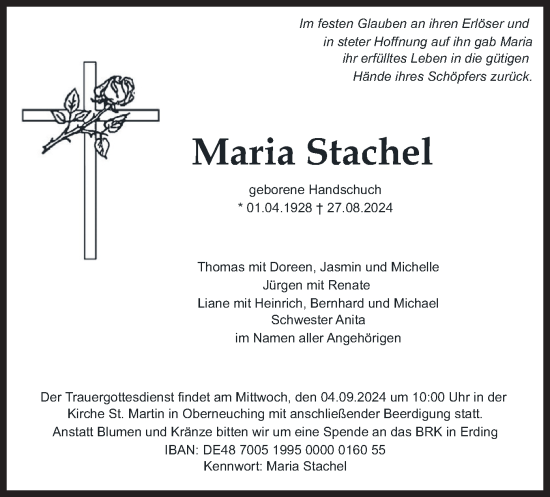 Traueranzeige von Maria Stachel von merkurtz