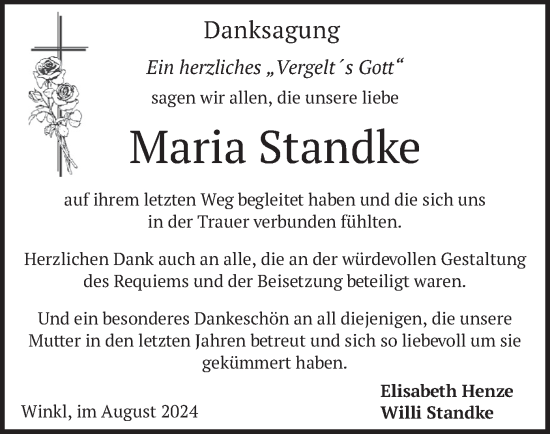 Traueranzeige von Maria Standke von merkurtz