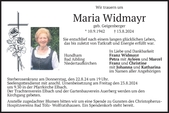 Traueranzeige von Maria Widmayr von merkurtz