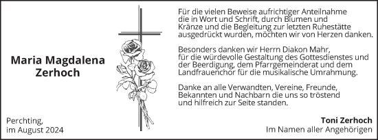 Traueranzeige von Maria Magdalena Zerhoch von merkurtz
