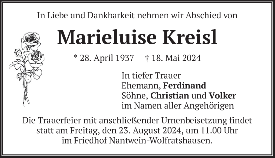 Traueranzeige von Marieluise Kreisl von merkurtz
