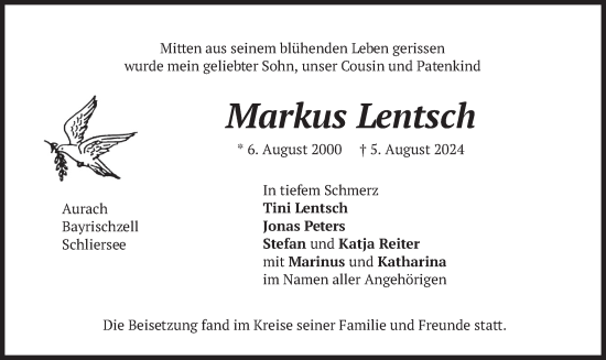 Traueranzeige von Markus Lentsch von merkurtz