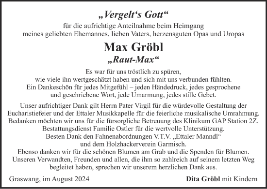 Traueranzeige von Max Gröbl von merkurtz