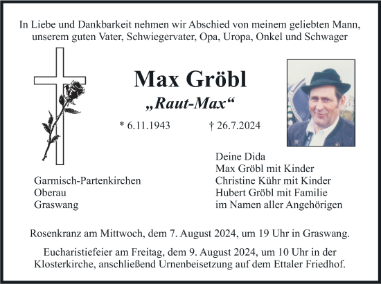 Traueranzeige von Max Gröbl von merkurtz