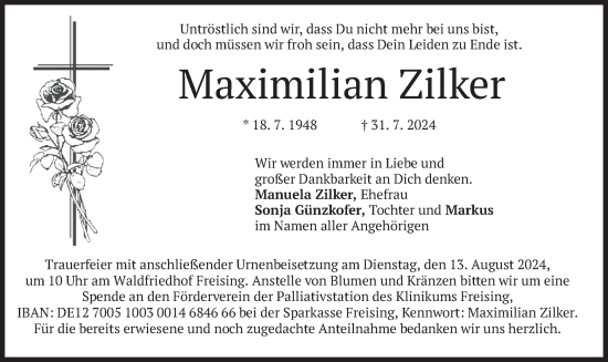 Traueranzeige von Maximilian Zilker von merkurtz