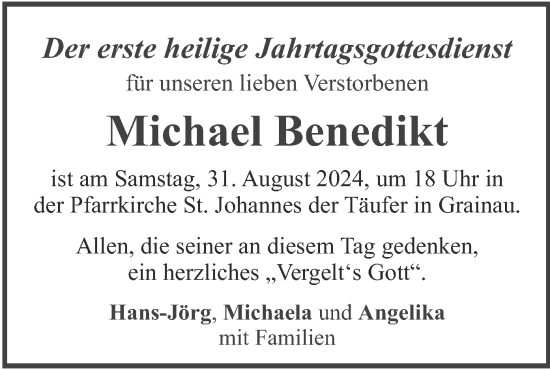 Traueranzeige von Michael Benedikt von merkurtz