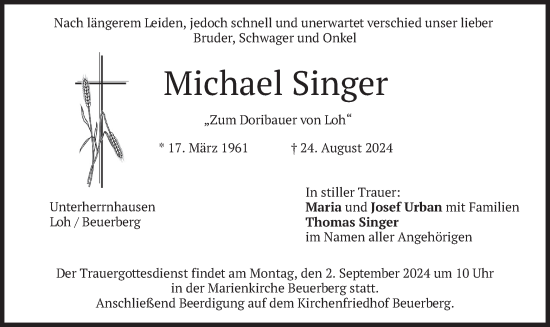 Traueranzeige von Michael Singer von merkurtz