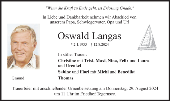 Traueranzeige von Oswald Langas von merkurtz