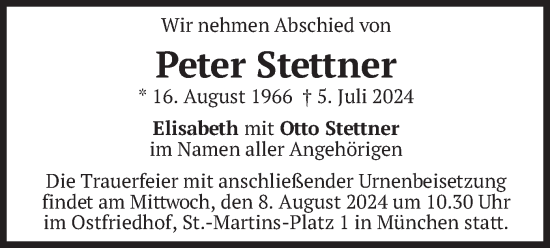 Traueranzeige von Peter Stettner von merkurtz