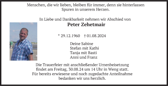 Traueranzeige von Peter Zehetmair von merkurtz