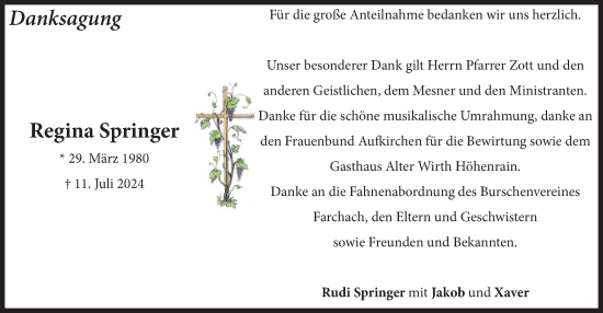 Traueranzeige von Regina Springer von merkurtz