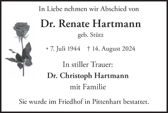 Traueranzeige von Renate Hartmann von merkurtz