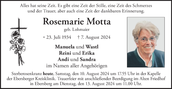 Traueranzeige von Rosemarie Motta von merkurtz