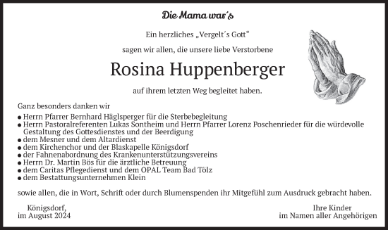 Traueranzeige von Rosina Huppenberger von merkurtz