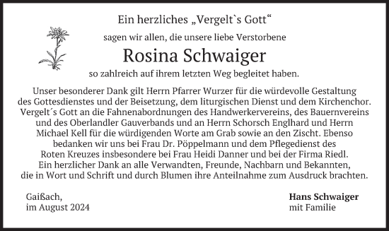 Traueranzeige von Rosina Schwaiger von merkurtz