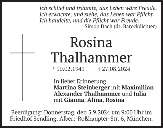 Traueranzeige von Rosina Thalhammer von merkurtz