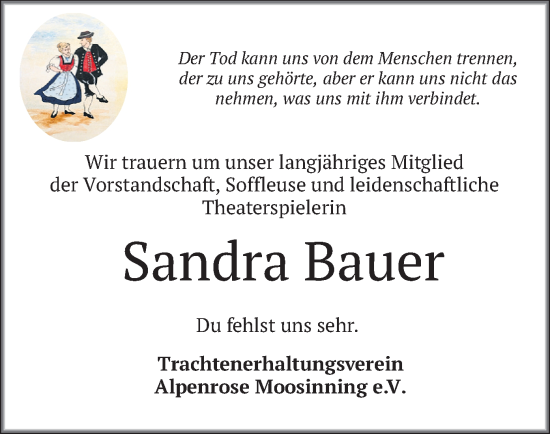 Traueranzeige von Sandra Bauer von merkurtz