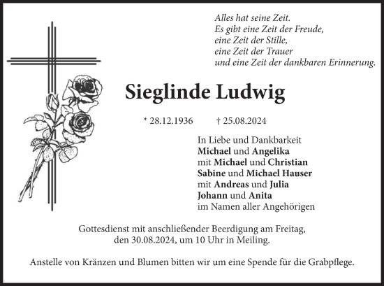 Traueranzeige von Sieglinde Ludwig von merkurtz