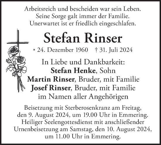 Traueranzeige von Stefan Rinser von merkurtz