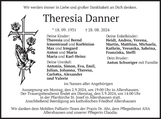 Traueranzeige von Theresia Danner von merkurtz