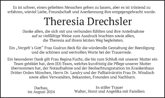 Traueranzeige von Theresia Drechsler von merkurtz