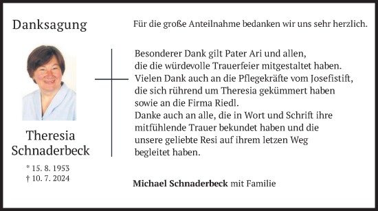 Traueranzeige von Theresia Schnaderbeck von merkurtz