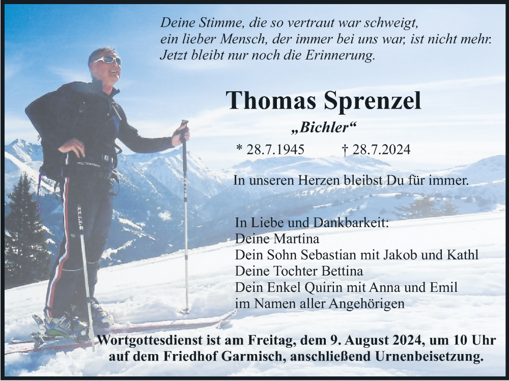  Traueranzeige für Thomas Sprenzel vom 03.08.2024 aus merkurtz