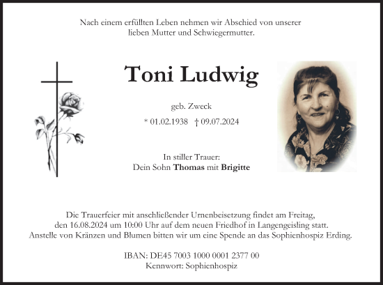 Traueranzeige von Toni Ludwig von merkurtz
