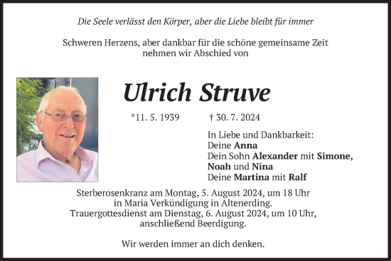 Traueranzeige von Ulrich Struve von merkurtz