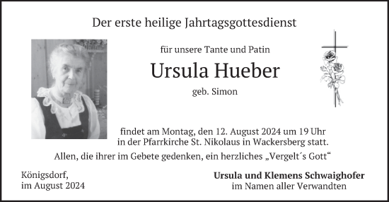 Traueranzeige von Ursula Hueber von merkurtz