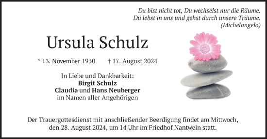 Traueranzeige von Ursula Schulz von merkurtz