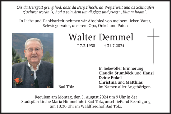 Traueranzeige von Walter Demmel von merkurtz