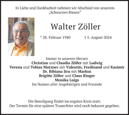 Traueranzeige von Walter Zöller von merkurtz