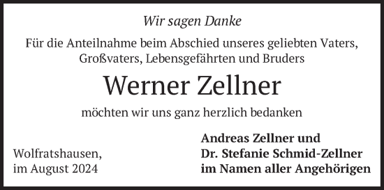 Traueranzeige von Werner Zellner von merkurtz