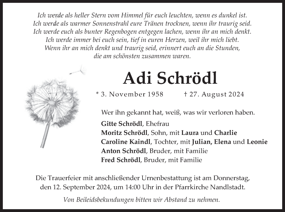  Traueranzeige für Adi Schrödl vom 07.09.2024 aus merkurtz