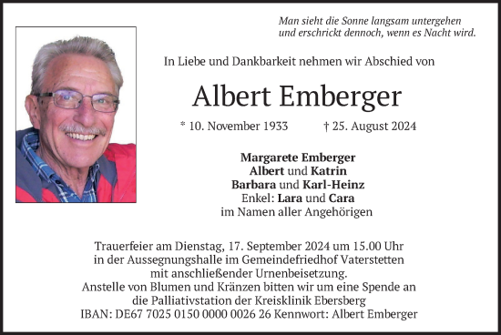 Traueranzeige von Albert Emberger von merkurtz