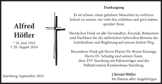Traueranzeige von Alfred Höfler von merkurtz